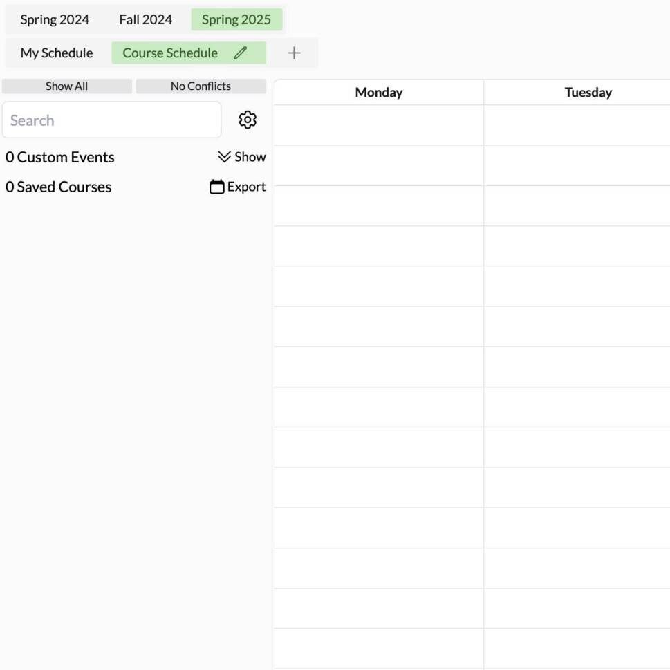 Screenshot of TigerJunction page with course planning template